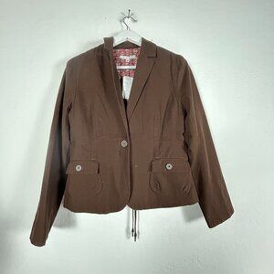 CAbi 525 Womens Brown One-Button Blazer Jacket Size 10 Red Patterned Lining New